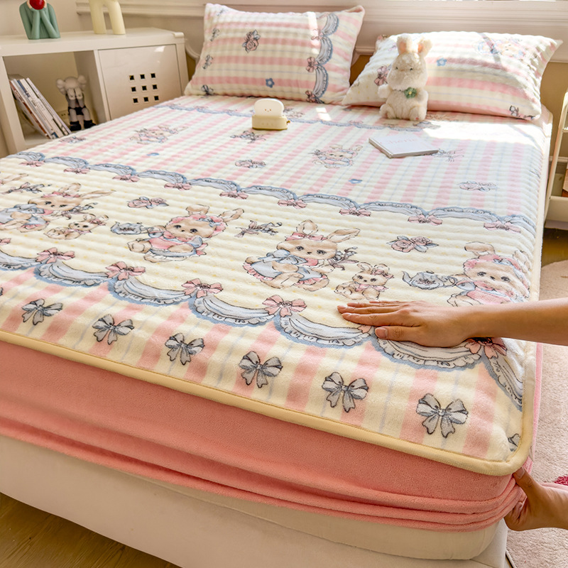 2025 nueva funda de cama de terciopelo de leche gruesa cubierta protectora de colchón de una sola pieza cubierta de cama de terciopelo de coral con todo incluido individual de invierno