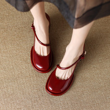 复古玛丽珍鞋女2023年春款法式红色高跟鞋粗跟浅口单鞋婚鞋