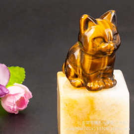 天然水晶石猫半宝石雕刻动物摆件水晶工艺品厂家直播供货玉石摆件