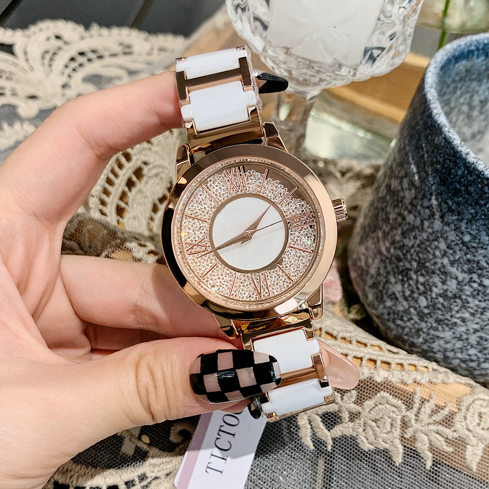 新款热销女士陶瓷手表个性简约表面碎钻流砂女士休闲时尚潮流女表