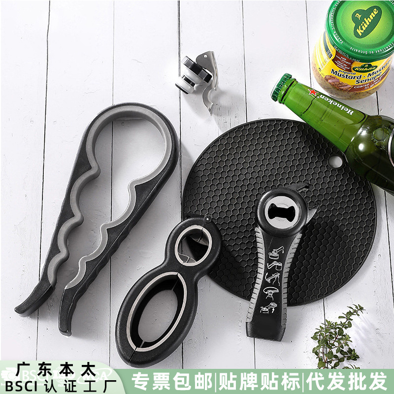 Abrebotellas de acero inoxidable creativo multifuncional vino cerveza tapa abierta cocina gadget cinco en uno abrelatas