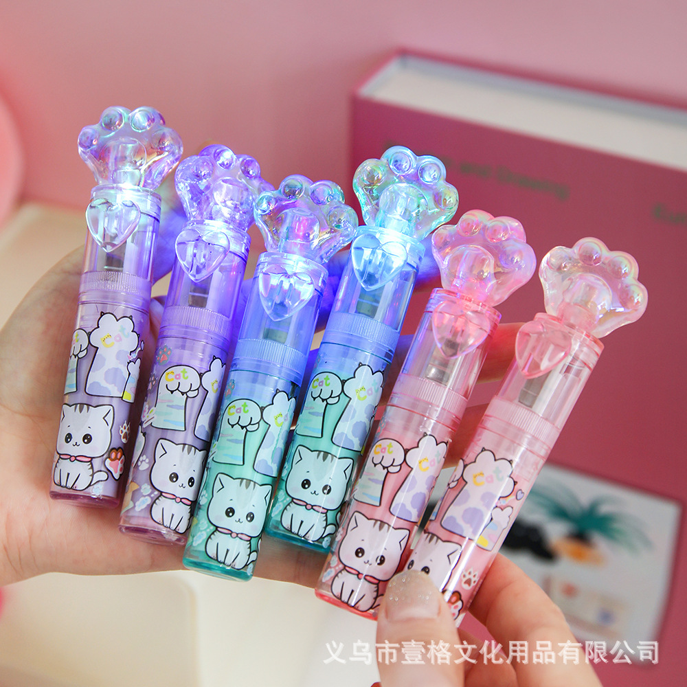 Caricatura cristal garra de gato lápiz labial limpiador lindos con lápiz tipo limpiador para estudiantes de papelería de aprendizaje