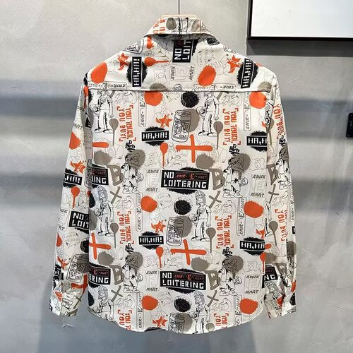 Retro full print trend design long-sleeved shirt spring and autumn men's graffiti casual artistic print shirt coat