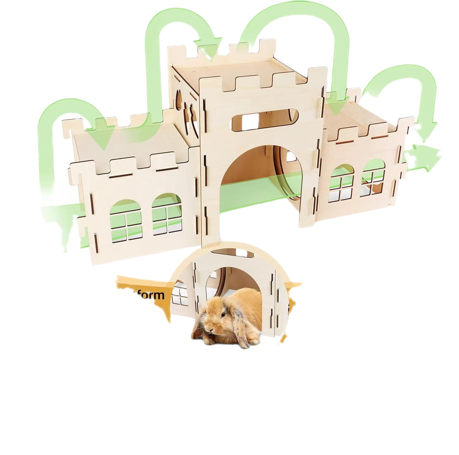 Castillo de conejito de madera transfronterizo Casa de refugio para mascotas Jaula de madera para mascotas de varias habitaciones con escalera extraíble