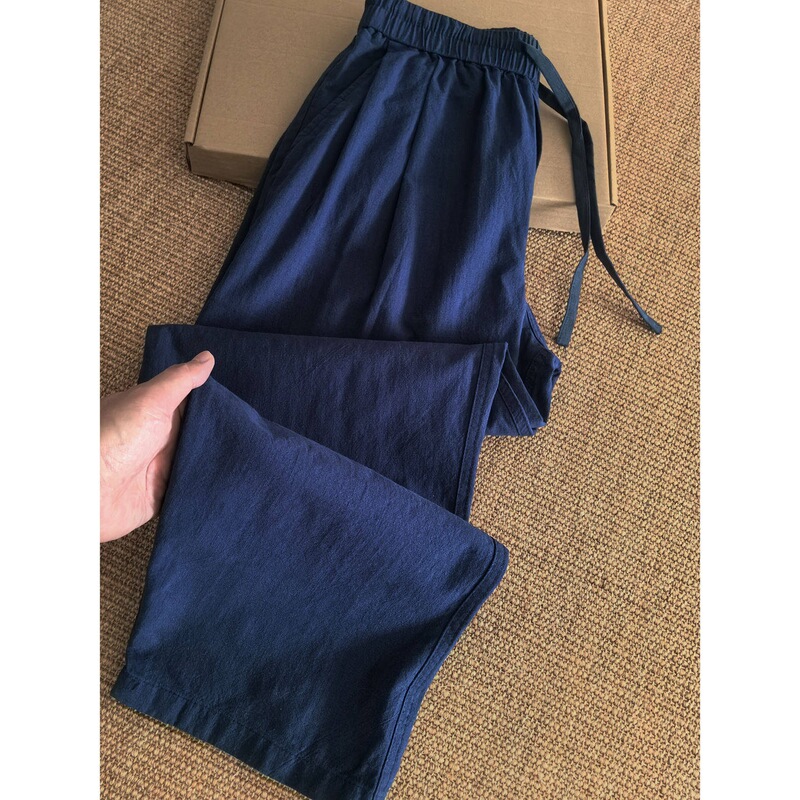 Cotton and Linen Solid Color Curved Hem Pants, Simple Casual Style with Pleated Design, Loose Wide-Leg Casual Pants, Pure Cotton Drapey Long Pants for Men Cotton and Linen Solid Color Curved Hem Pants, Simple Casual Style with Pleated Design, Loose Wide-Leg Casual Pants, Pure Cotton Drapey Long Pants for Men