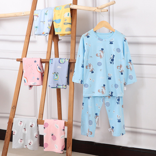 Korean version of home clothes, long-sleeved pajamas, ice-sense summer Iceland suit, thin cotton air-conditioning clothes, new style for middle-aged and older boys and girls