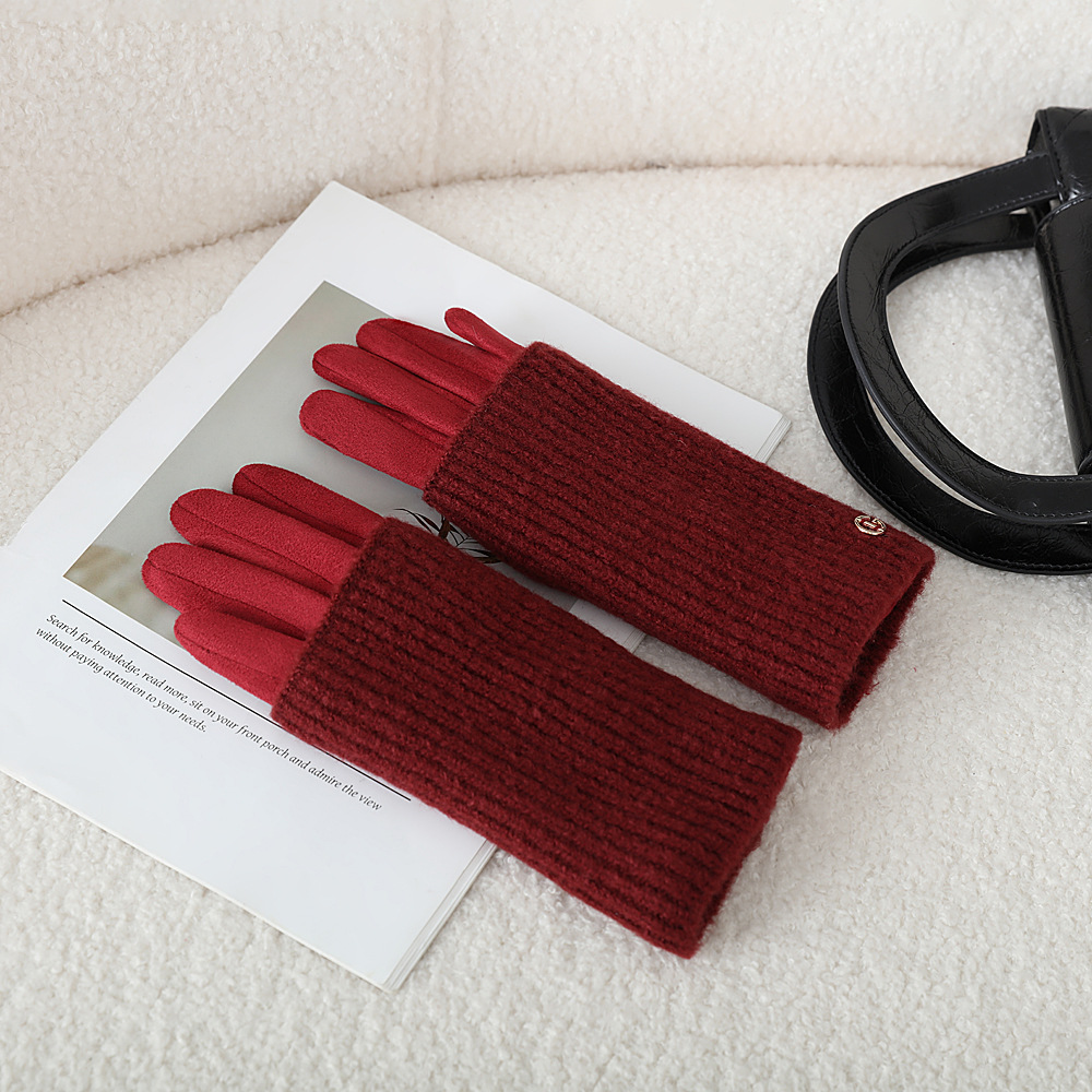 Un guante desmontable de lana de punto de color sólido japonés con dedos expuestos con pantalla táctil de invierno caliente a prueba de frío
