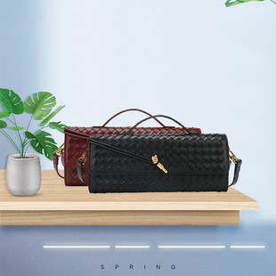 AliExpress Amazon Explosive Woven Evening Bag Soft Leather Middle Ancient Baguette Bag Organ Bag Horizontal Crossbody Bag Women