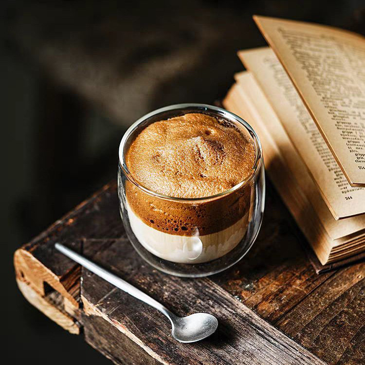 Borosilicato de doble capa de vidrio taza de café chica ins viento cinturón manejar Oficina taza de beber hogar de alta apariencia