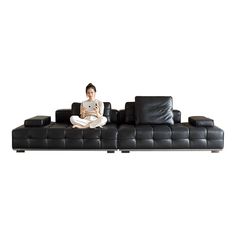 Lawrence sofá de cuero, sala de estar, sofá de línea alta, sofá de cuero minimalista italiano, negro