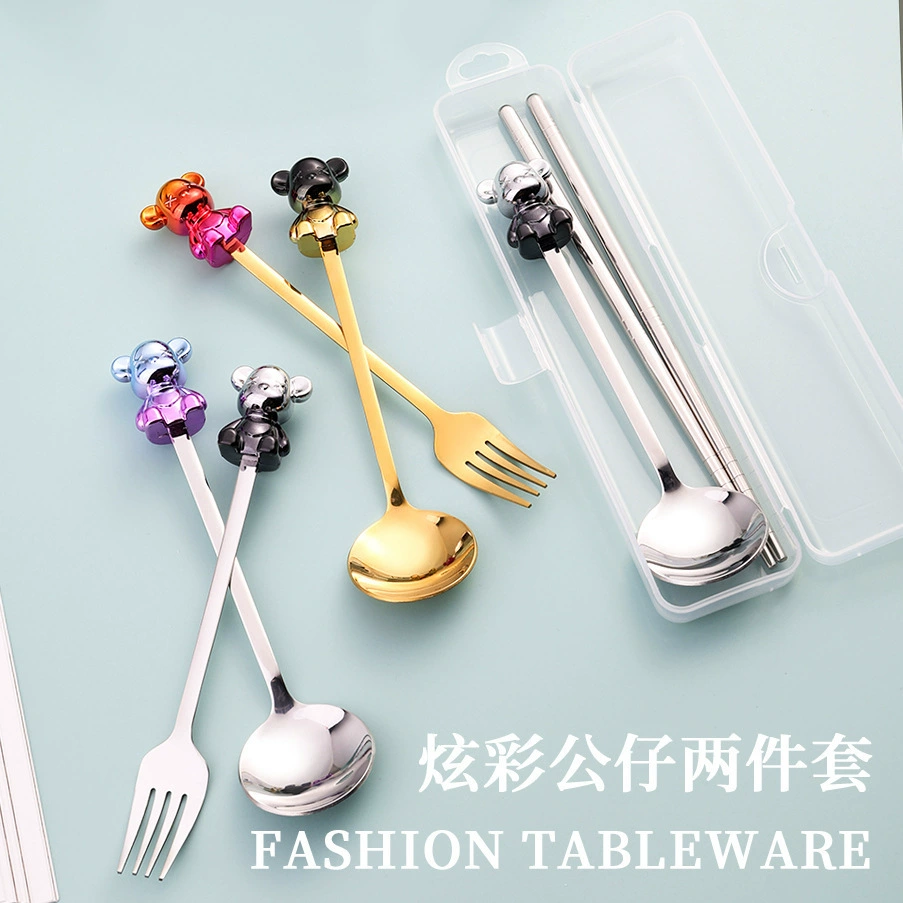 Handheld set, tableware stainless steel, doll for elementary school students, gift box, internet celebrity