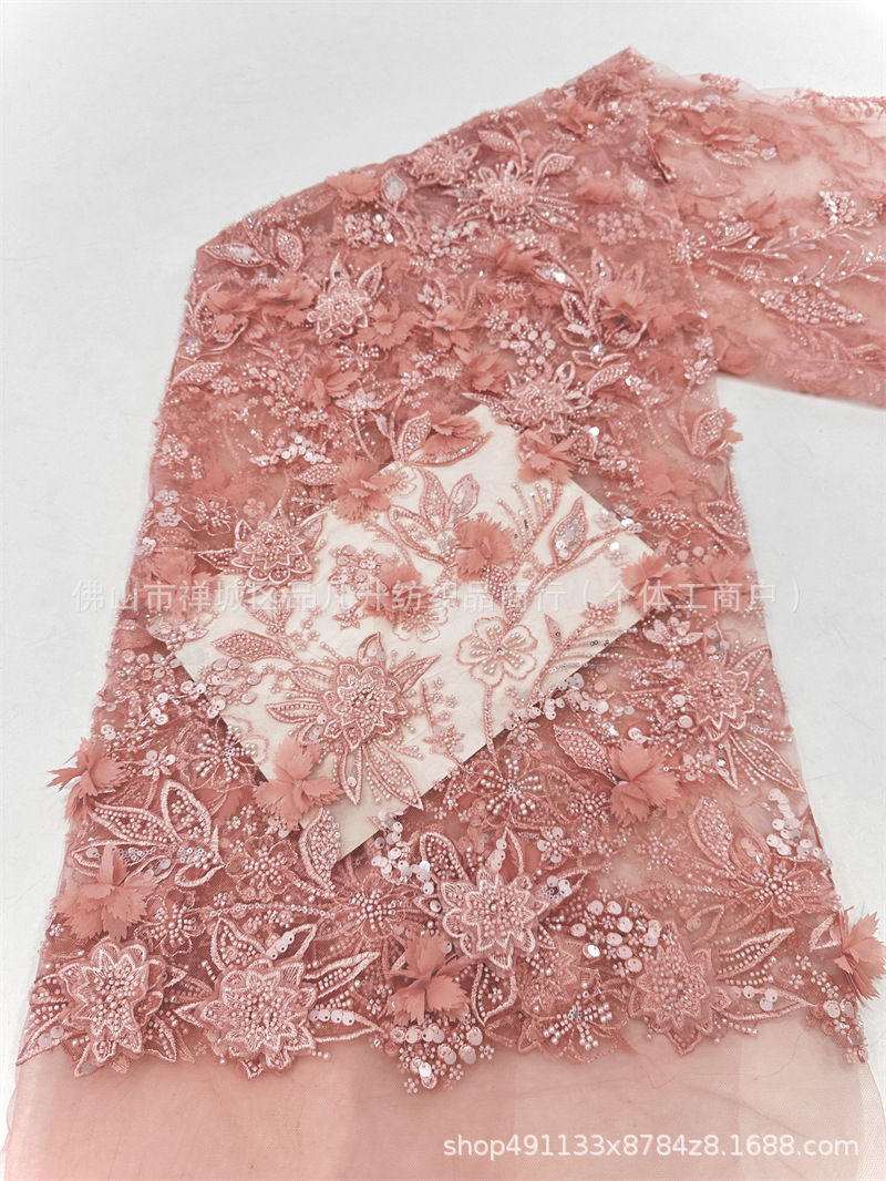 Tejido bordado de moda romántico vestido de boda tela de moda Gaoding tela bordada de doble decal hecha a mano