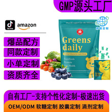 跨境亚马逊 oem定制小球藻绿色软糖益生元肠道健康greens gummies