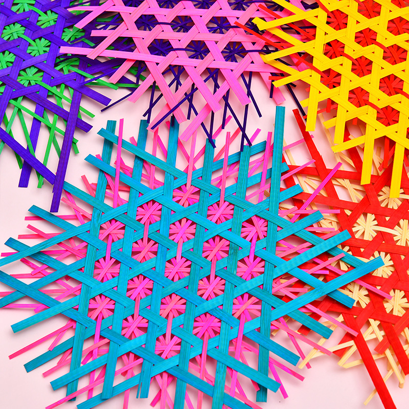 Mid-Autumn Festival Acrylic Bamboo Woven Coasters Handmade DIY Colorful Bamboo Strips Tea Trays Spring Festival Warm-Up Event Handmade Gifts