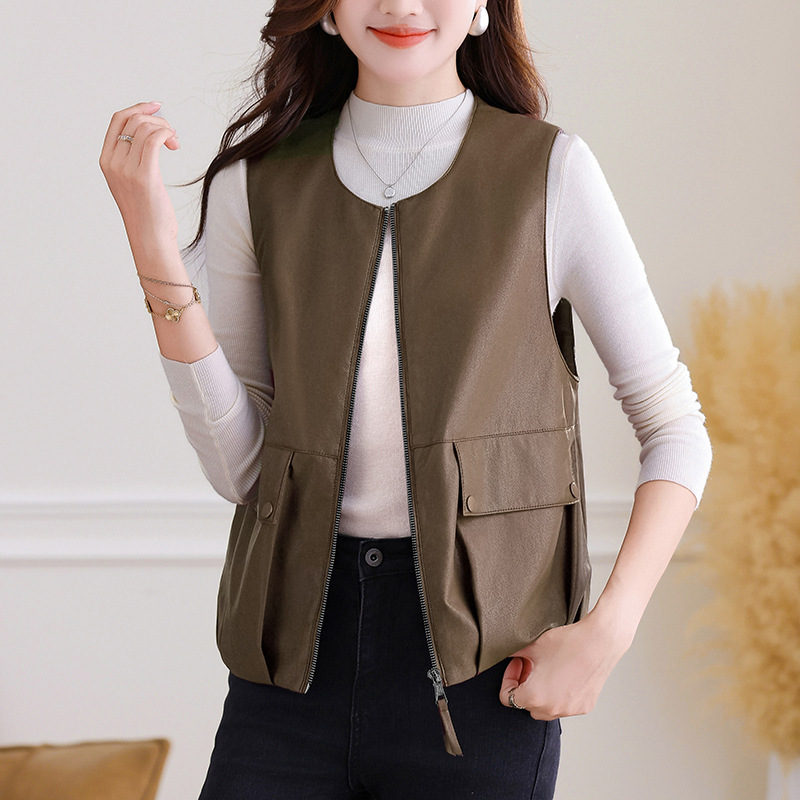 Short Pu Leather Vest for Women 2025 Spring and Autum New Style Casual Fashion Foreign Style Loose Waistcoat Vest Outer Top Short Pu Leather Vest for Women 2025 Spring and Autum New Style Casual Fashion Foreign Style Loose Waistcoat Vest Outer Top