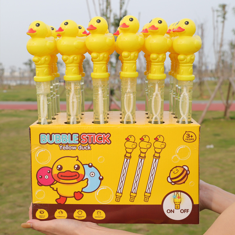 Máquina de burbujas en forma de patito amarillo – varita de burbujas recargable con líquido, juguete infantil al por mayor
