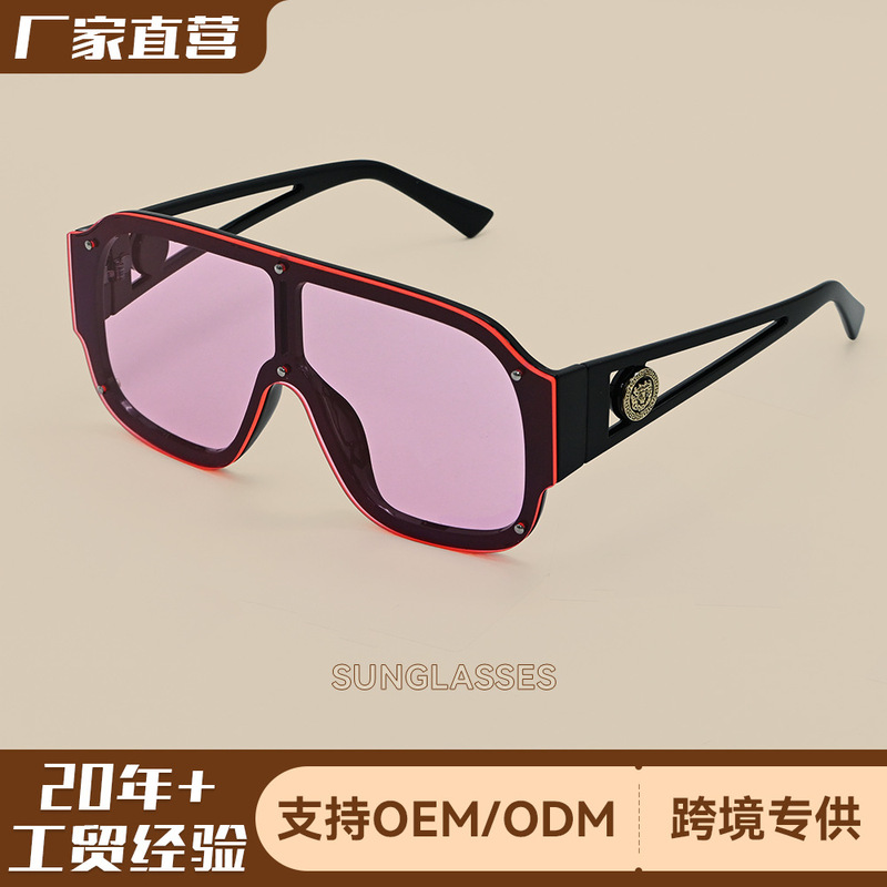 Cross-Border Trendy One-Piece Lens Glasses, Fashionable One-Piece Sunglasses, European and American Sports Goggles, Trendy Hollow Sunglasses