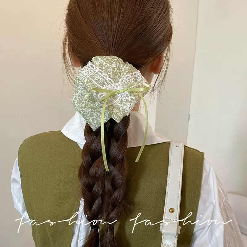 森系碎花小清新学院风蕾丝手作方巾大肠圈感少女发饰马尾发圈女