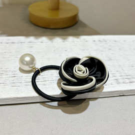 羽晞黑白山茶花发圈气质珍珠法式高级感后脑勺扎发头绳马尾皮筋女