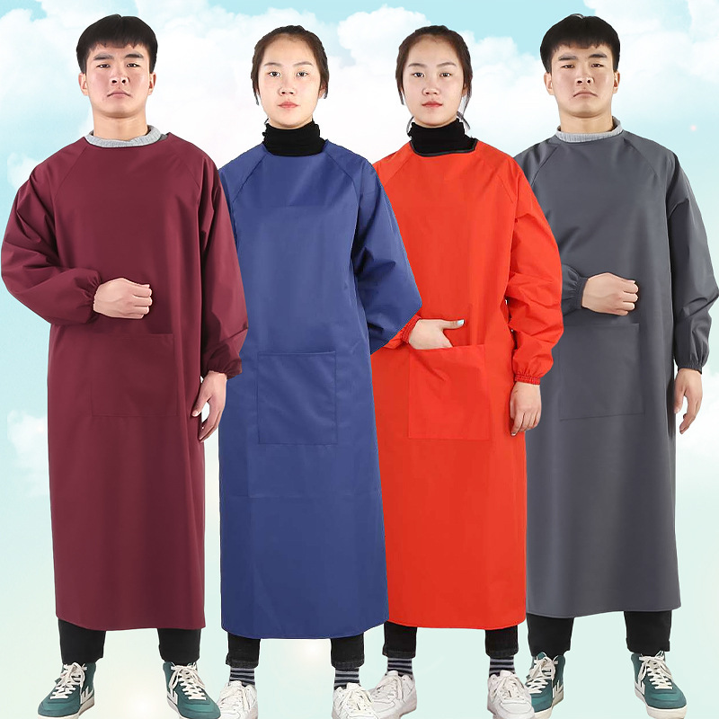 Waterproof and Oil-proof Overalls Men's and Women's Korean-style Overturned Clothes Household Kitchen Cooking Work Clothes Women's Overturned Long-sleeved Apron Waterproof and Oil-proof Overalls Men's and Women's Korean-style Overturned Clothes Household Kitchen Cooking Work Clothes Women's Overturned Long-sleeved Apron