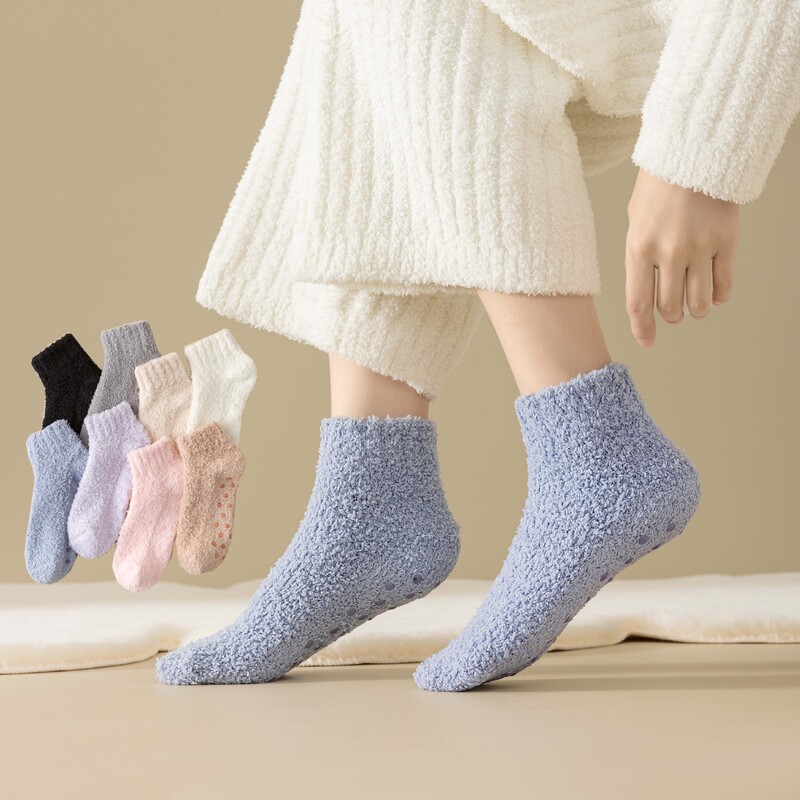 Solid Color Coral Velvet Mid-Calf Socks in Stock Winter Fleece-Lined Thickeneded Warm Women's Socks Glue Anti-Slip Floor Socks Wholesale Solid Color Coral Velvet Mid-Calf Socks in Stock Winter Fleece-Lined Thickeneded Warm Women's Socks Glue Anti-Slip Floor Socks Wholesale