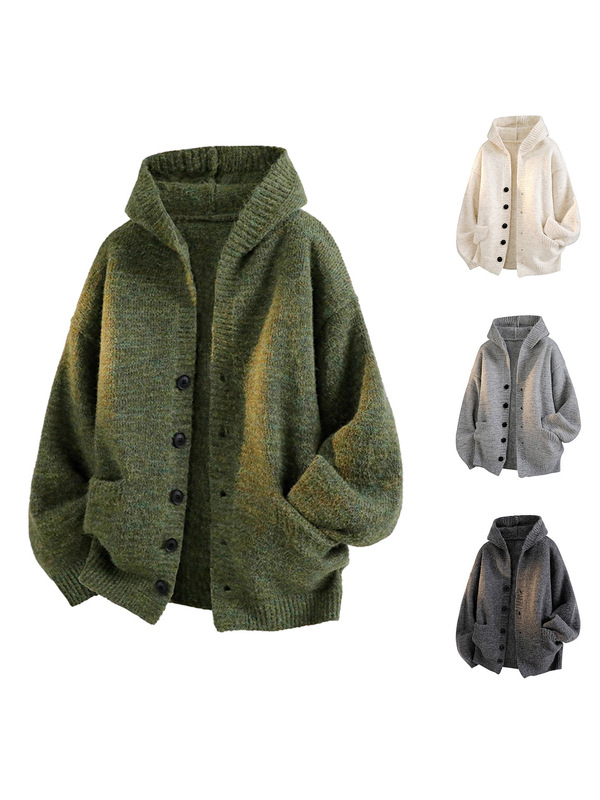 New Hooded Cardigan Knitwear Men's 2025 Autumn and Winter Outwear Seahorse Hair Lazy Loose Knitwear Export