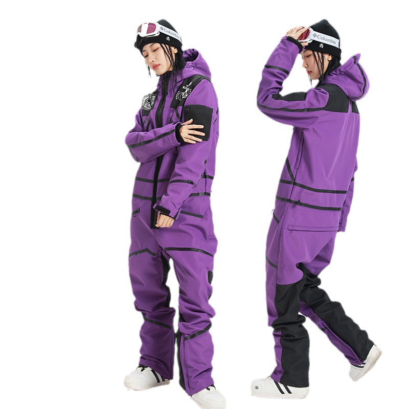 Professional one-piece snowboard suit men's and women's snowboard suit thickened couple double board one-piece_voghion.com