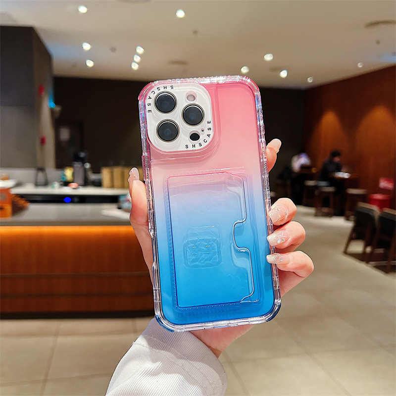 iPhone17 proグラデーションカード収納スマホケース16promax透明iPhone15三合一カードホルダー|undefined