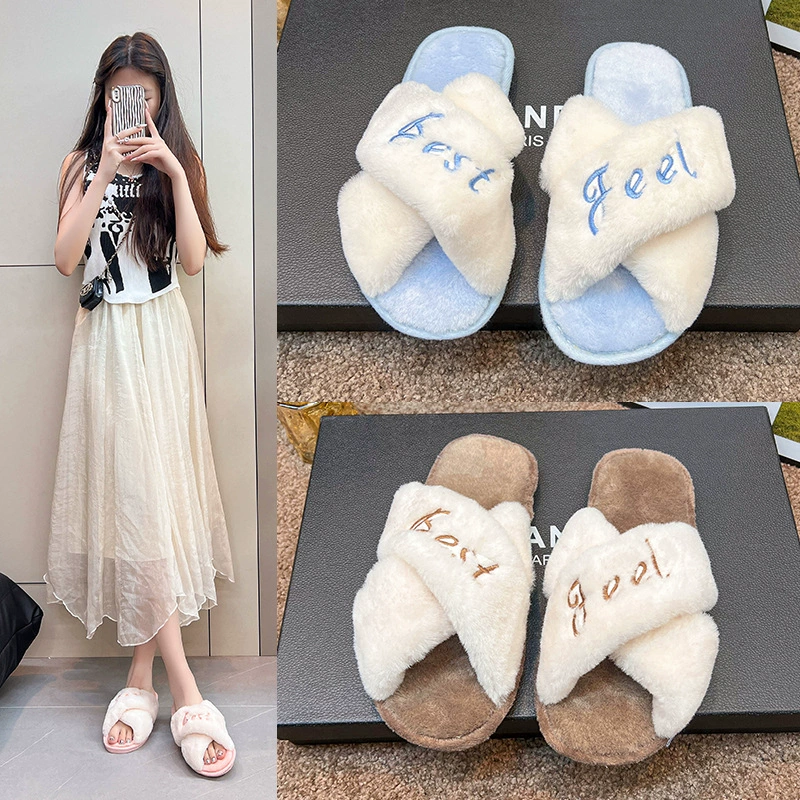 2024 новые плюшевые тапочки женские домашние повседневные шерстяные тапочки производители могут обрабатывать трансграничные свадебные тапочки