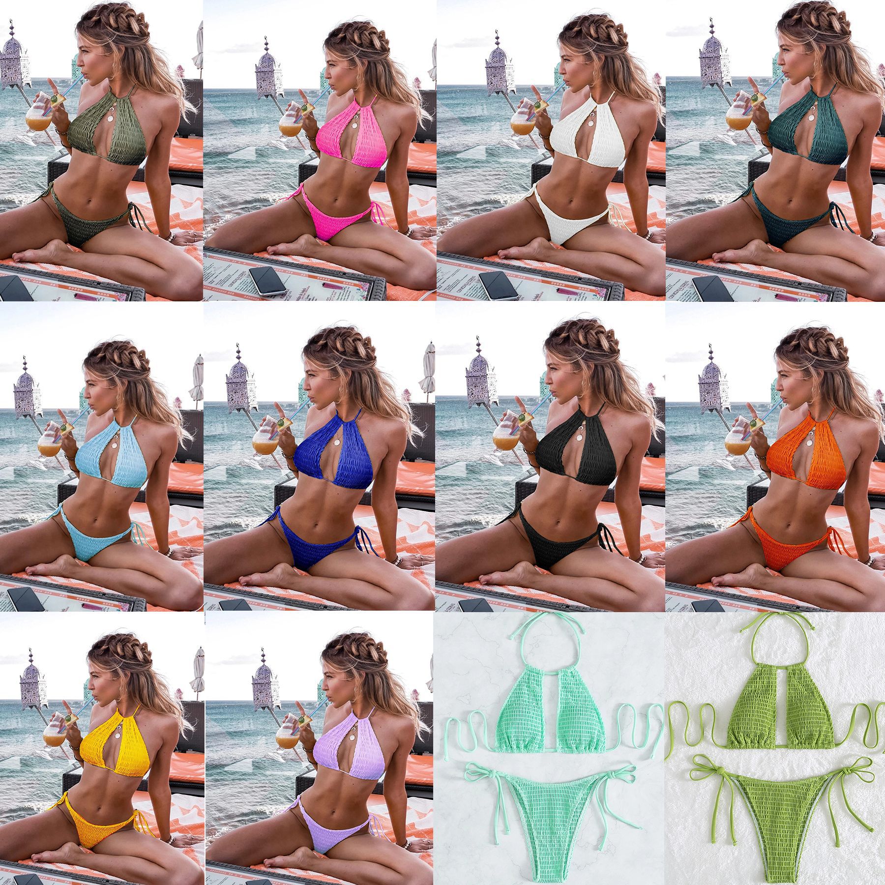 Multi-color special fabric bikini two-piece European and American fashion swimsuit women's suit split sexy beach swimsuit