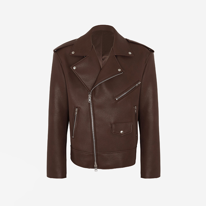 갈색 짧은 가죽 재킷