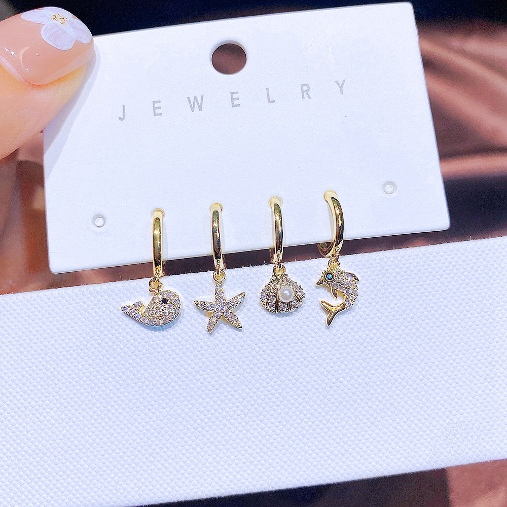 Womenu0027S Fashion Ocean Copper Earrings Inlay Zircon Drop Earrings 4 Pieces