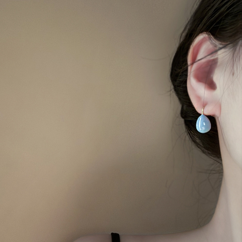 Aguja de plata, estilo de vacaciones azul, pendientes de lazo de flores suaves, pendientes de moda fresca, pendientes de ambiente dulce