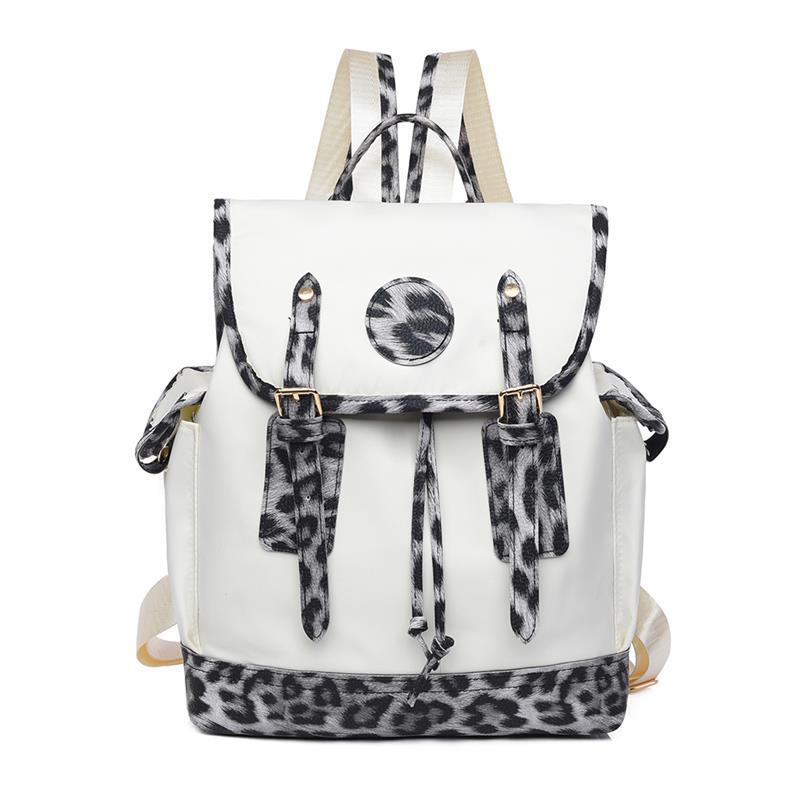 Amazon nueva mochila de tela Oxford para mujer casual moda estampado de leopardo contraste color antirrobo mochila para computadora de gran capacidad