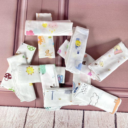 High-density 31*31 square towel cotton printed gauze saliva towel feeding towel cotton baby handkerchief baby hand towel