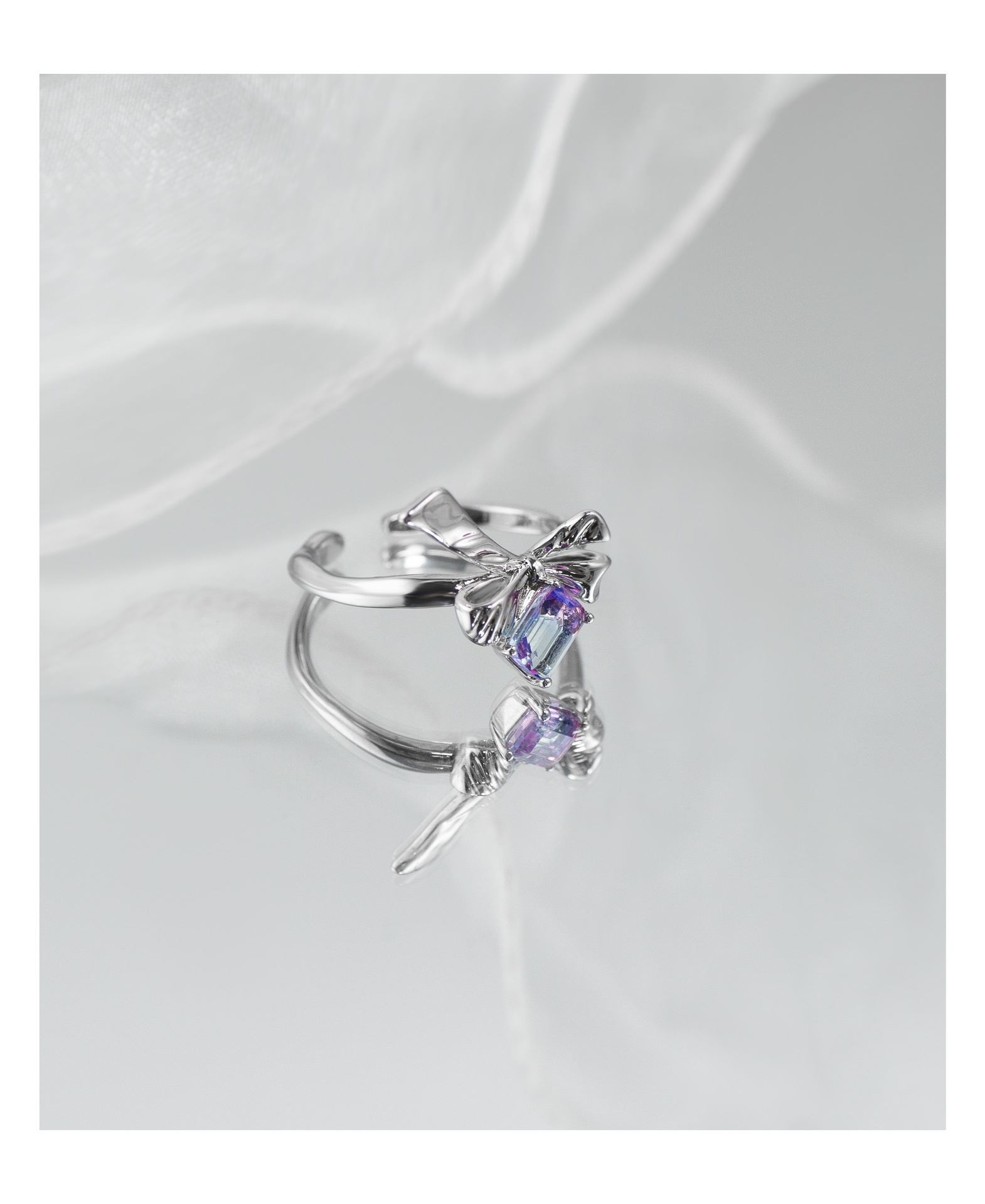 Fashion Bow Knot Copper Plating Zircon Open Ring