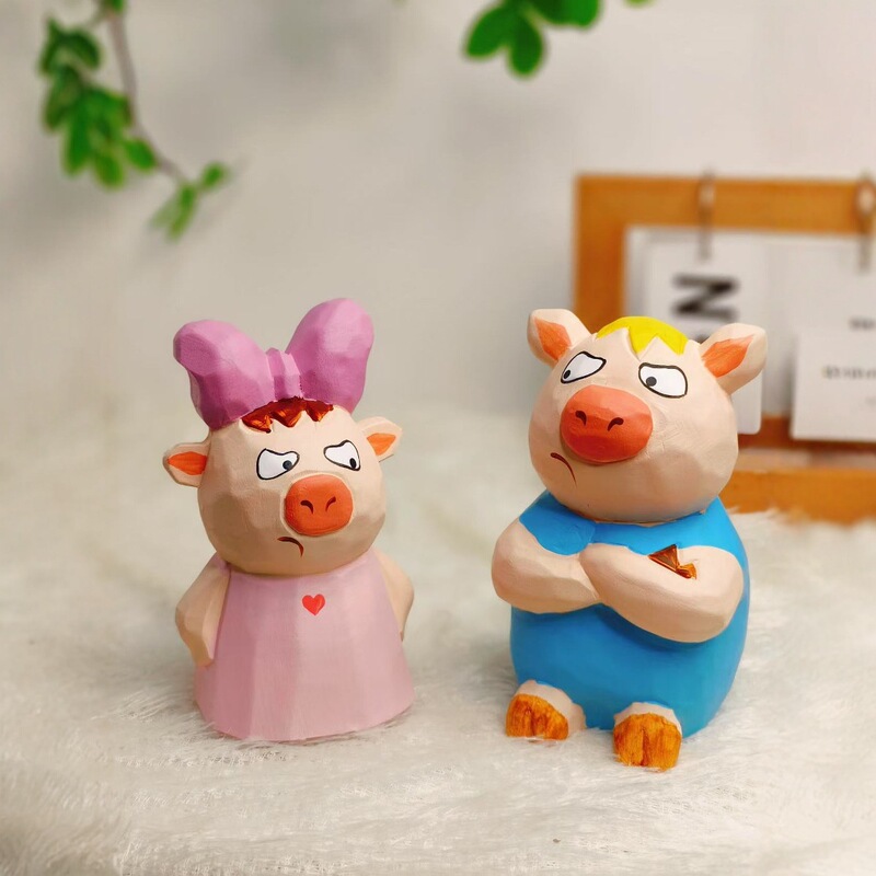 Creative Wooden Crafts: Funny Green-Haired Angry Pig Plush Toy, Stress-Relief Doll, Desktop Ornament Creative Wooden Crafts: Funny Green-Haired Angry Pig Plush Toy, Stress-Relief Doll, Desktop Ornament