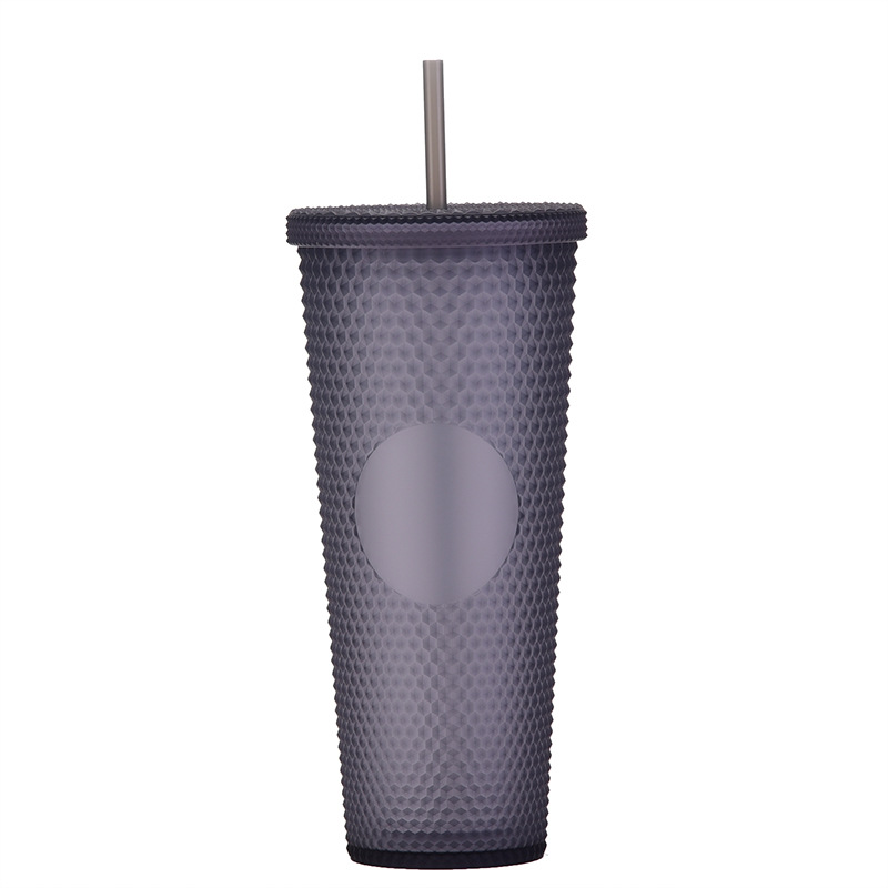 Suministro directo de fábrica de doble capa de paja de plástico taza de gran capacidad creativa 710ml taza Durian taza de mano portátil taza de diamante