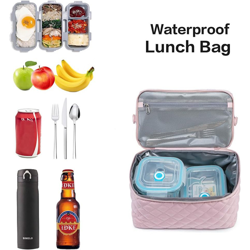 Amazon nuevo tipo de bolsa de almuerzo para damas portátil bolsa de almuerzo a prueba de fugas bolsa de refrigeración de nylon aislante medio