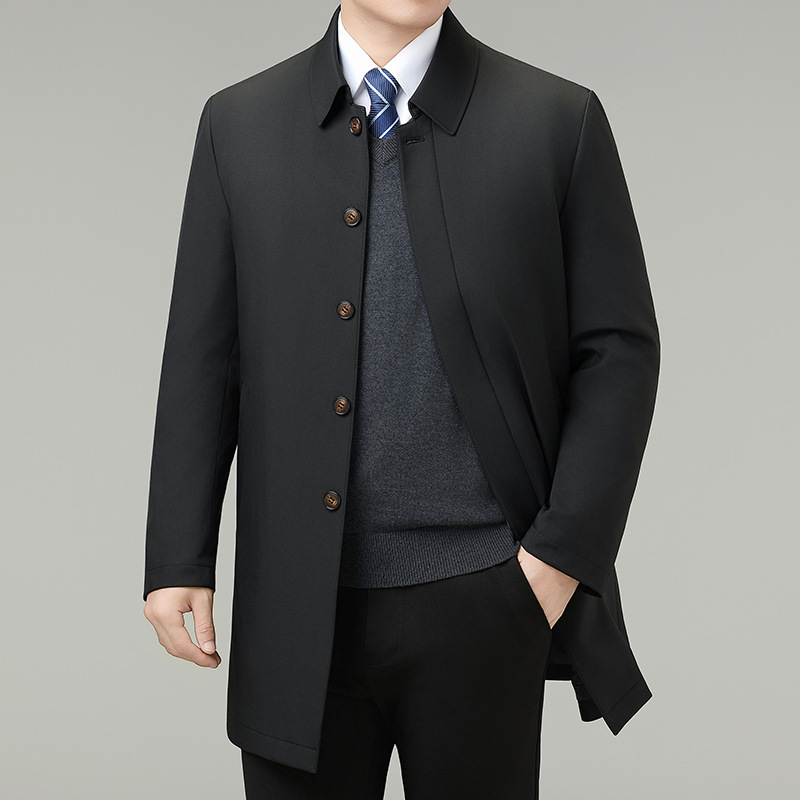 中长款翻领羽绒服男冬季中老年爸爸拆卸鸭绒内胆外套保暖大牌风衣