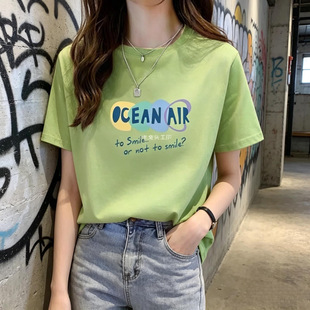Cotton summer trend fashionable short sleeve T-shirt with a round collar, loose fit