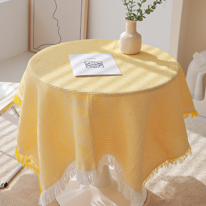 Nórdico francés ins estilo de alta calidad de algodón redondo y lino mantel de Encaje amarillo rectangular mesa de café mantel al por mayor