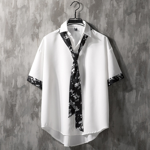 Men's Cool Street Style 7-Button Collar Shirt, Korean Version, Trendy, Stylish, Loose, Hong Kong Style, Casual, Versatile, Black Shirt