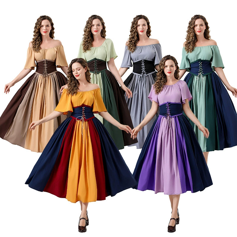 Retro dress, fitted brace, small princess costume, skirt, evening dress, European style, open shoulders