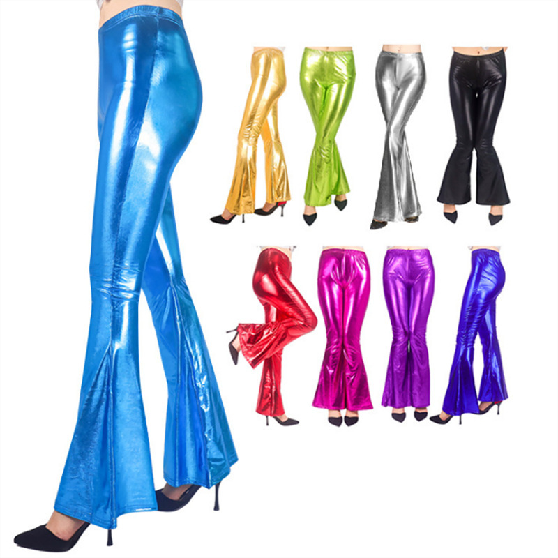 Foreign Trade European and American Fashion New Imitation Leather Pants Patent Leather Sexy Women's Pants Multicolor Bright Leather Flared Pants