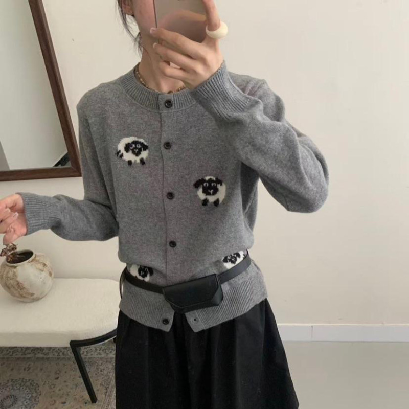 小羊针织开衫 2025秋季新款 减龄设计感长袖宽松毛衣上衣女69028|undefined