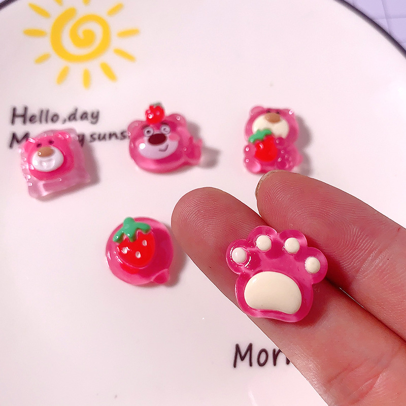 Dibujos animados transparente fresa oso bricolaje accesorios de resina gel de crema accesorios para el cabello funda para teléfono móvil hebilla de zapatos pegatinas de refrigerador material hecho a mano