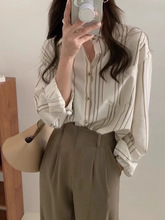 韩国东大门春季新款 小众气质竖条纹宽松长袖衬衫上衣女