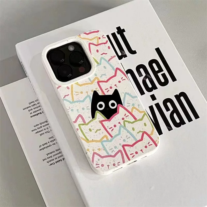 Phone Case (Apple) iPhone 7–15 Series, Wheat-Colored Cat Head Pattern, Soft Shell