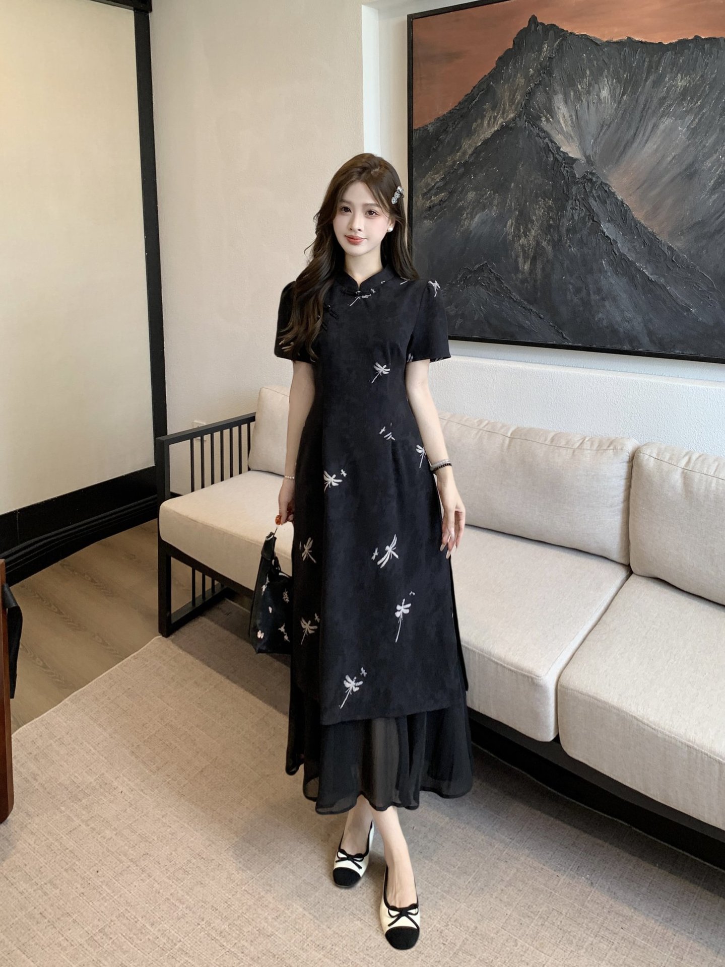 GraceChic New Chinese National Style Buttoned Cheongsam For Women Summer Plus Size Slimming High-end Elegant Long Dress_voghion.com